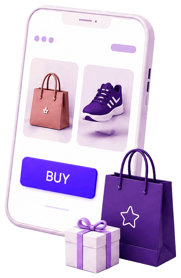 Illustration of buying a product online and shipping it in a parcel