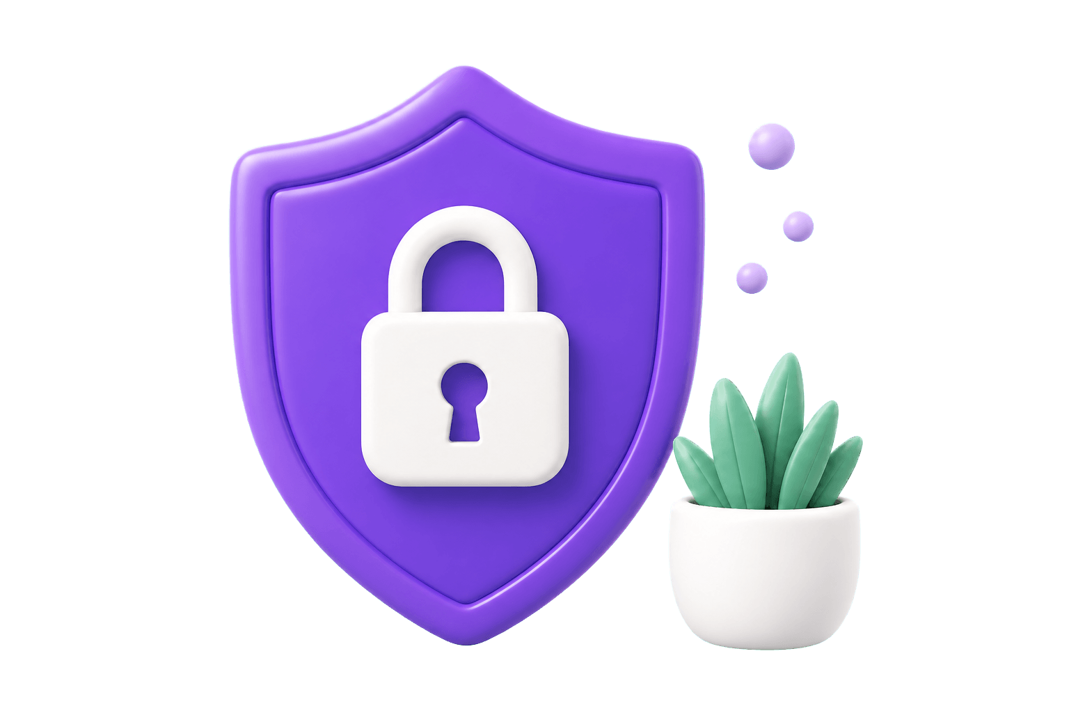 A purple security shield with a lock and a plant