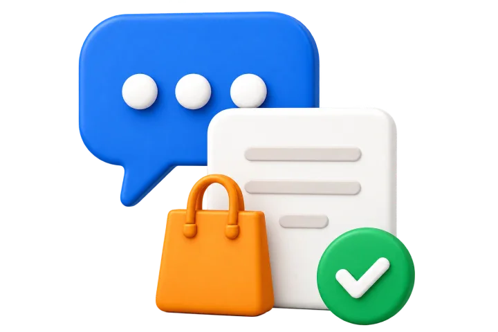 Chat messages and a confirmed shopping bag