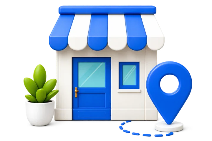A local storefront and location pin